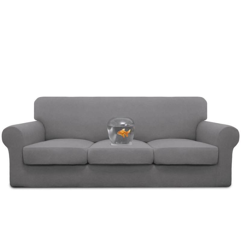 Easy-Going 100% Dual Waterproof 4 Pieces Oversized Cover Stretch Soft Couch Cover for Dogs, Sofa Slipcover for 3 Separate Cushion Couch Leakproof Furniture Protector for Kids, Pets Light Gray - Image 1